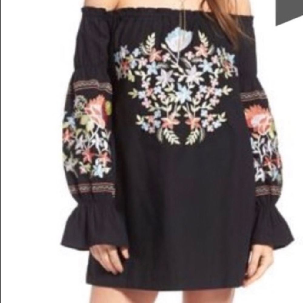 Free People Fleur Du Jour Black Shift Dress